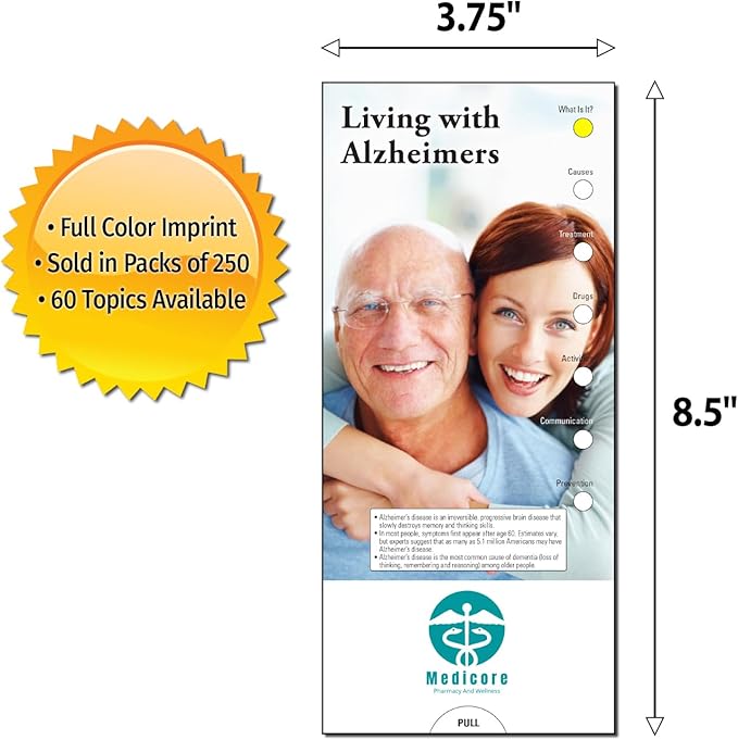 ZOCO - Living with Alzheimers Slide Chart - Custom Promotional Item (Pack of 250) - Informative Guide for Caregivers - Nursing Homes, Retirement Community Handout - 3.75 x 8.5 in.