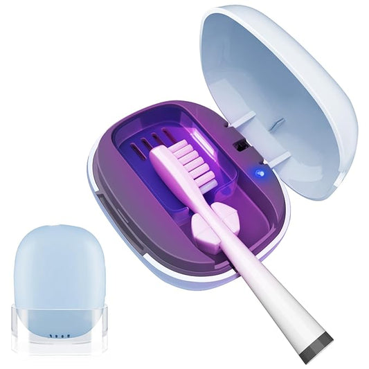 Toothbrush Covers Case San itizer with Light,Toothbrush Covers with Holder, Rechargeable Portable Toothbrush Cleaner Case（Blue）