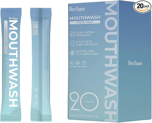 Travel Size Fresh Mint Mouthwash, Alcohol-Free, 15ml Portable Packets, Long-Lasting Freshness (20)