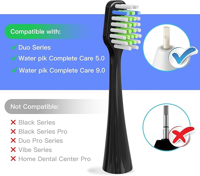 Toothbrush Heads Replacement Compatible with Aquasonic Duo Series/Home Dental Center Eletric Toothbrush (NOT for Duo PRO Series)- 4 White & 4 Black