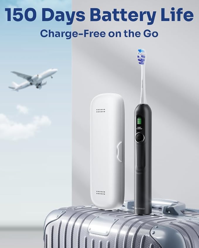 AI Electric Toothbrush with Smart Display for Adults Kids | 150-Day Rechargeable Toothbrush, Real-Time Map |3-Min Timer, Travel Case | Teens Sonic Toothbrush Gift (G5S Black)
