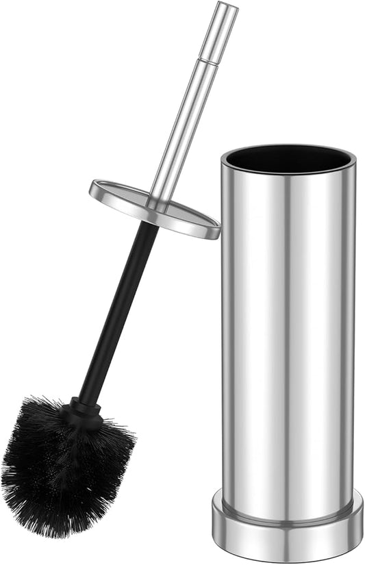 304 Stainless Steel Toilet Brush and Holder Set, Heavy Duty Toilet Bowl Brush and Holder with Removable Inner Bowl, Splash Protection, Long Handle for Bathroom