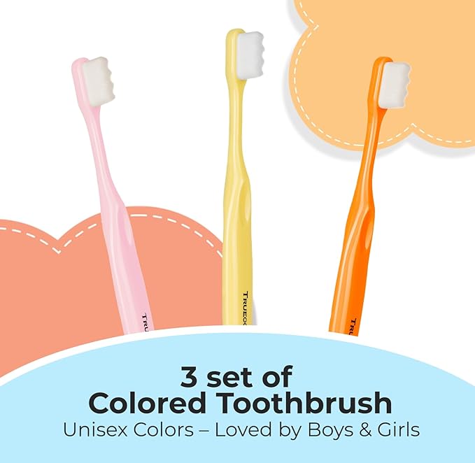 Toddler toothbrush age 2-4, Nano Toothbrush Kids Soft Nanobrush - 20,000 Bristles, Nano Brush for Gentle Care, Baby & Toddler Ages 4-12, 3 Pack Colors (Yellow, Orange, Pink), Perfect for Small Hands