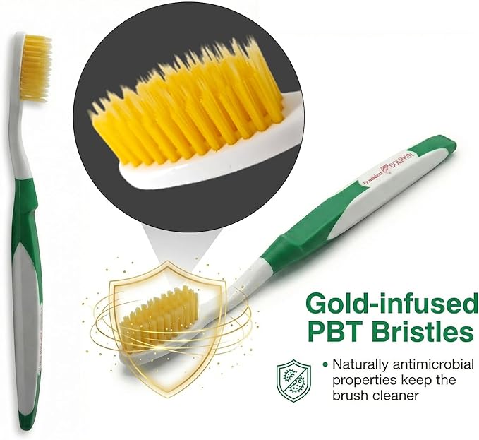 Dolphin Gold [4 Packs] Extra Soft Toothbrush Manual Long Flossing Bristle, Ultra Clean Toothbrush, Good for Sensitive Teeth and Gums (Black, Gold 4 Packs)