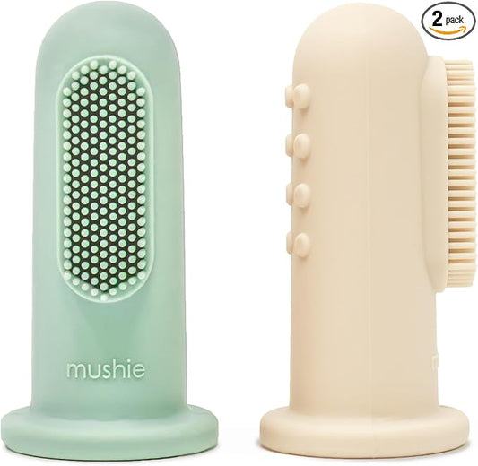 mushie Baby Finger Toothbrush (Cambridge Blue/Shifting Sand) 2-Pack