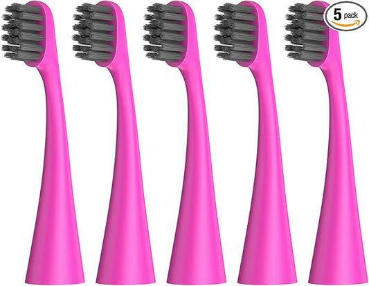 Replacement Toothbrush Heads Compatiable with Burst Kids Electric Toothbrush, Soft Charcoal Bristles for Gentle on Gum and Deep Cleaning, Pink, Pack of 5