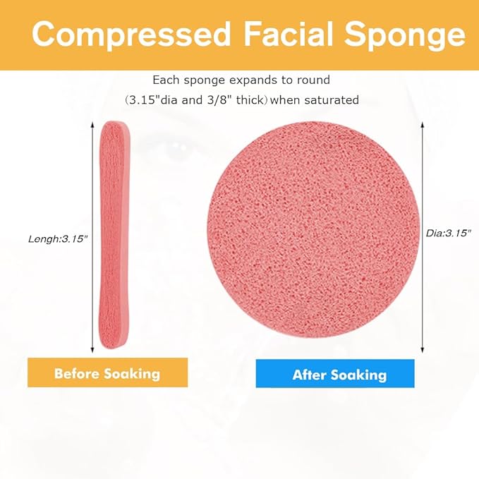 Compressed Facial Sponge,Reusable Makeup Blender 60 Count,Soft Round Wash Sponges for Estheticians Makeup Removal,Face Cleansing Exfoliating Compress Spa Pads for Women,Coral Pink