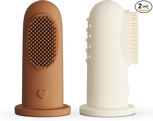 Moonkie Baby Toothbrush Finger Toothbrush Oral Cleaner Kit for 3 Months +, 2 Pcs (Clay/Ivory)