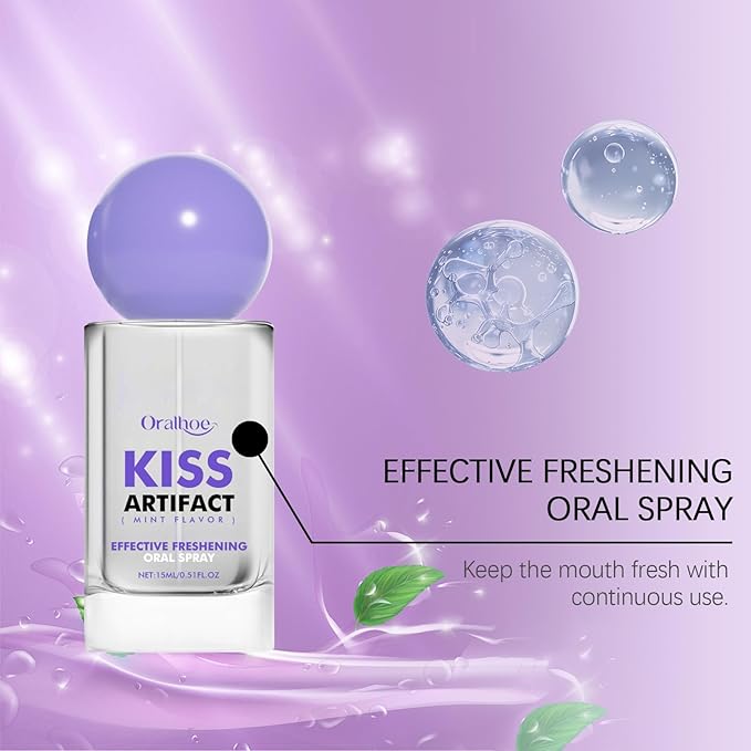 KISS ARTIFACT Mint Flavor Oral Spray, Effective Freshening Breath Spray with Vitamin B1 and Peppermint Extract, 15ml/0.51 fl oz