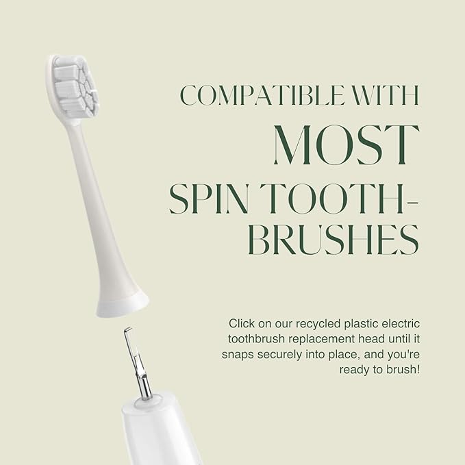 Plus Ultra Eco Friendly Toothbrush Replacement Heads 6 Pack | Designed for Sonic Powered Electric Toothbrushes | Made with Recycled Plastic | Soft Toothbrush for Sensitive Teeth
