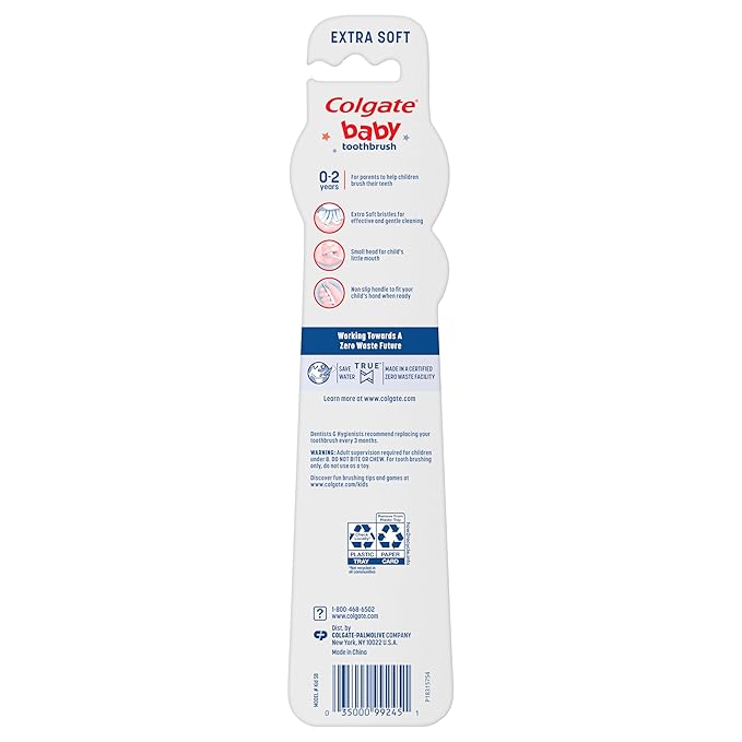 Colgate My First Baby and Toddler Toothbrush, Extra Soft Infant Training Toothbrush, Ages 0-2, 6 Count