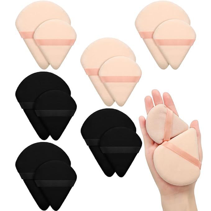 Maitys 12 Pieces Powder Puff Triangle Face Makeup Cosmetic for Loose Powder Soft Body Washable Reusable Foundation Sponge Mineral Wet Dry Makeup Tool for Women(Large, Small,Black, Nude Color)