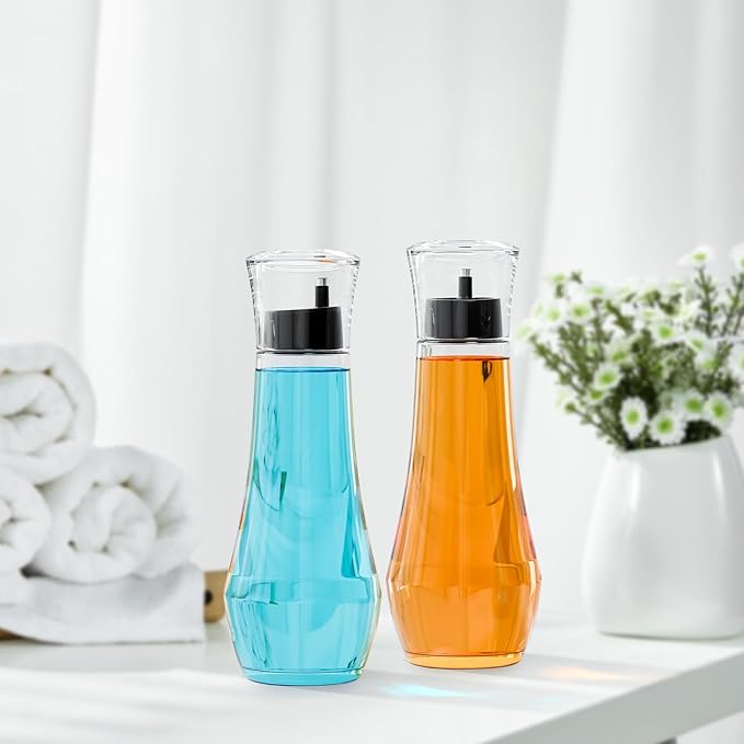 VITVITI Glass Mouthwash Dispenser for Bathroom, 8.8OZ Mouth Wash Container Bottle with Lid Cup, Small Clear Refillable Mouthwash Dispenser Decanter for Countertop, Set of 2, Black