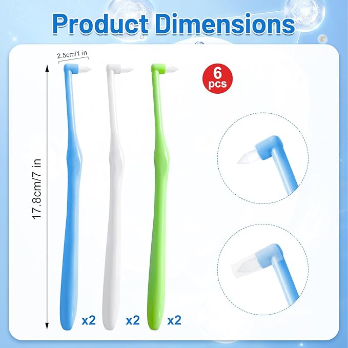 6 Pack End-Tuft Toothbrushes with Covers for Orthodontic Wisdom Teeth Care, Small Head Single Tuft Dental Brush for Plaque Removal, Braces, Interdental Cleaning, Soft Bristles for Adults Oral Care