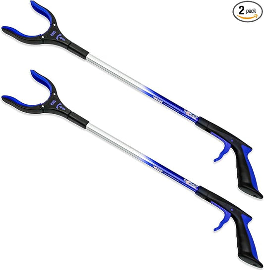 RMS 2-Pack 32 Inch Extra Long Grabber Reacher with Rotating Jaw - Mobility Aid Reaching Assist Tool (Blue)