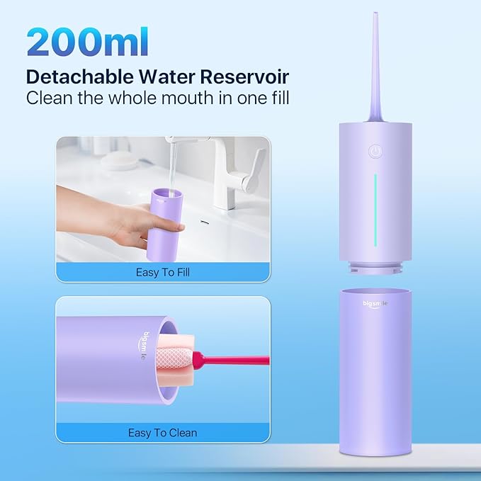 Bigsmile Water Dental Flosser, Rechargeable Oral Doucher, IPX7 Waterproof, Professional Teeth Cleaning, Effectively Keep Mouth Clean and Healthy (Purple)