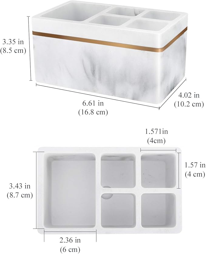 Shinowa Resin Toothbrush Holder, 5 Slots Hygienic Electric Toothbrush Holder Storage Stand Organizer for Toothbrush, Toothpaste, Razor, Gravel White