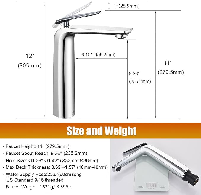 TOCALOCA Tall Vessel Bathroom Faucets Chrome Silver Basin Mixer Tap Single Handle1 Hole, Modern Vessel Sink Faucet Polished Chrome Basin Faucet Brass Single Lever Lavatory Faucet