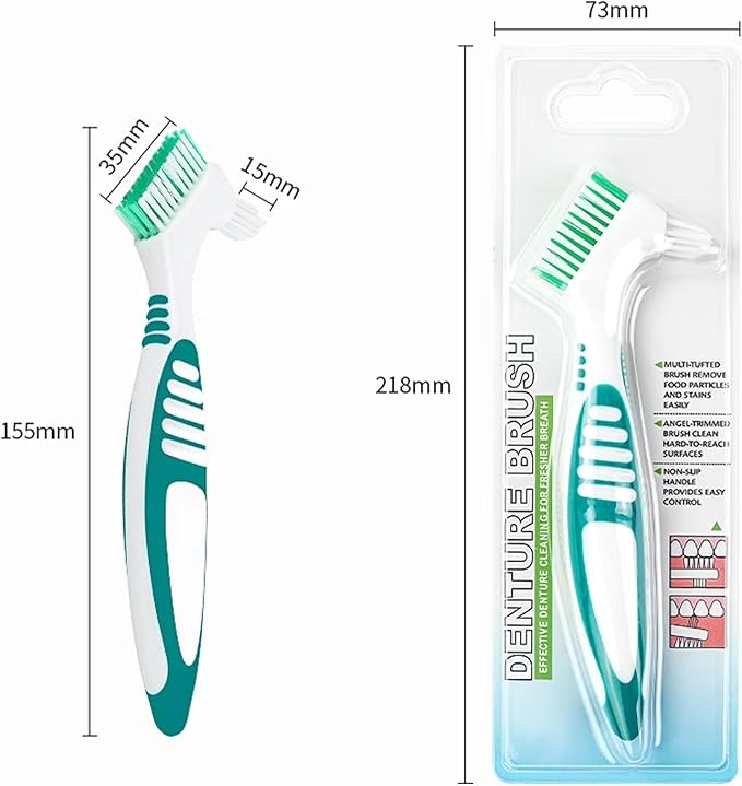 Denture Brush Dual Head Toothbrushes False Teeth Brush Denture Cleaning Kit Toothbrush (Orange Blue)