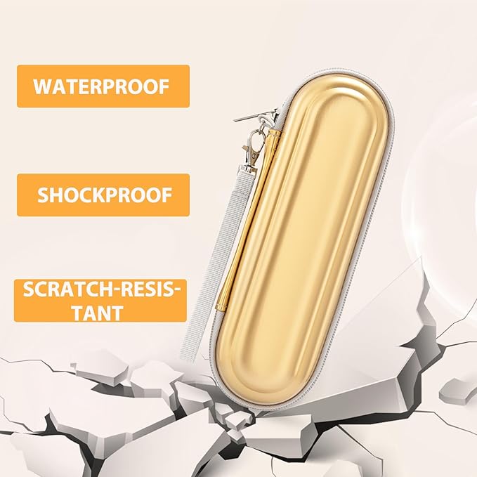 Toothbrush Travel Case for Oral B/Oral-B Pro 1000 1500 5000 7000 & Philips Sonicare 4100 1100 5300 5100 6100/iO Electric Toothbrush, Hard Protective Storage Bag (Dazzling Gold with toothbrush cap)