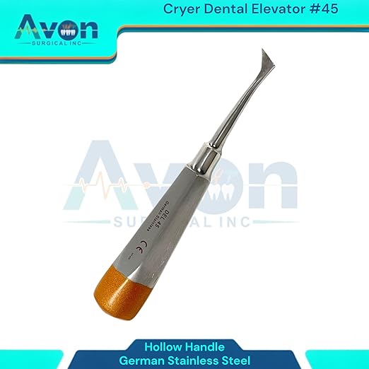 Root and Tooth Extraction Dental Cryer Elevator Pick, Sharp Angled Tip, Color-Coded Handle Ends | Autoclave-Safe German Stainless Steel Dental Instruments (1, #45 Cryer - Gold End)