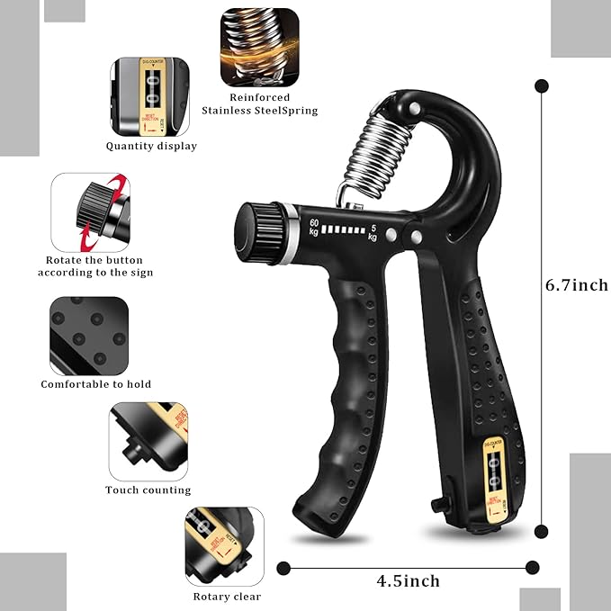 Grip Trainers, Including Forearm Strengtheners, Finger Trainers, Mechanical Counting Grips, Grip Balls, Hand Grippers, Strengthening Devices for Strength Training, Grip Improvement and Hand Exercises (5-Pack)
