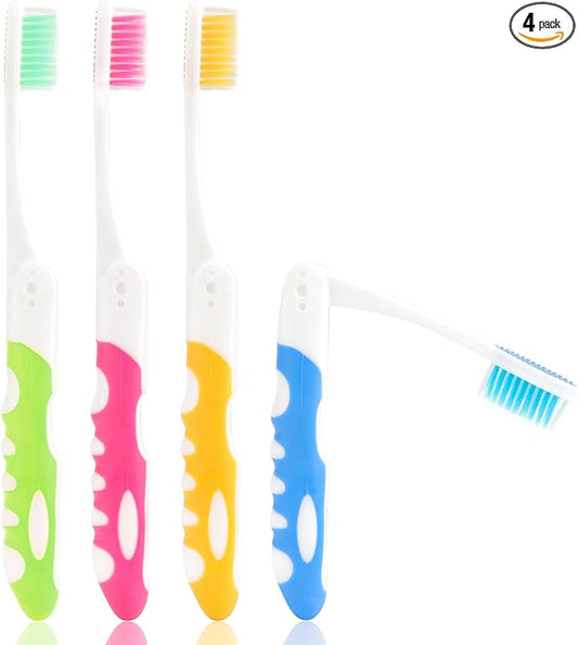 Travel Toothbrush, 4PCS Portable Travel Toothbrush Set,Mini Tooth Brush Built in Cover Soft Travels Size Folding Toothbrushs Individually Wrapped ToothBrushes for Adults Kids Hiking Camping Traveling