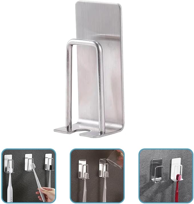 Gatuida Stainless Steel Toothbrush Holders Wall Mounted 2pcs Adhesive Electric Toothbrush Rack for Bathroom Cup Organizer