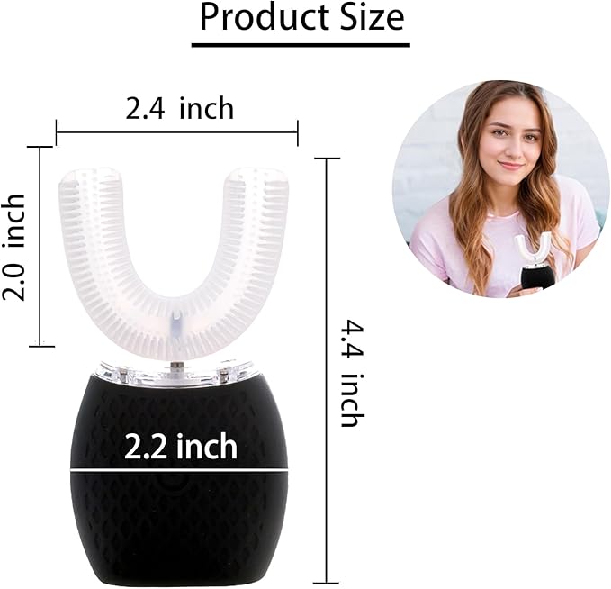 Automatic Toothbrush for Adult - Ultrasonic Electric Toothbrush with Soft Bristles Waterproof & Washable Rechargeable Portable Design with Wireless Charging 30'' Timer for Travel & Home Use (Black)