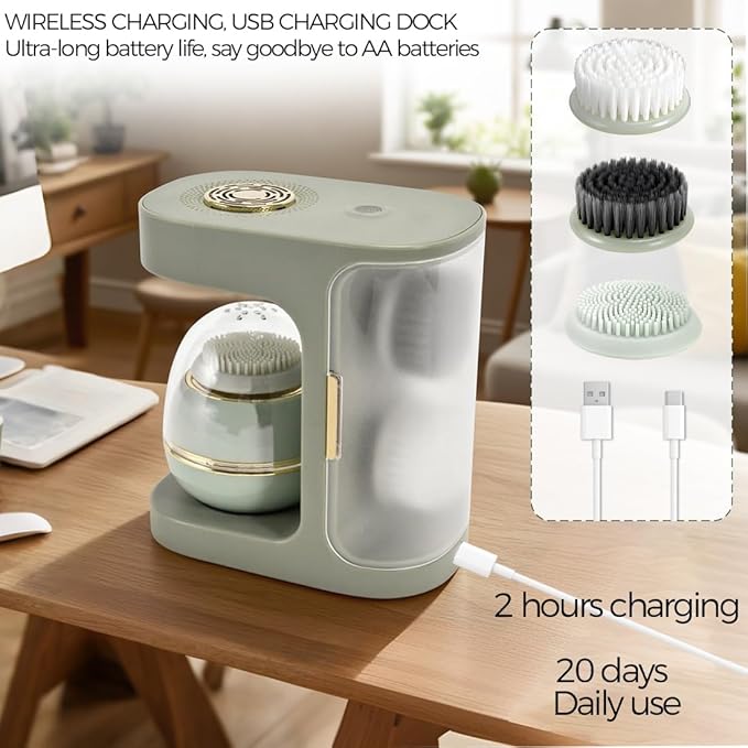 Electric Facial Cleansing Brush,Waterproof Facial Massage Brush,Sonic Face Scrubber with UV-C Disinfection,3 Sonic Cleansing Modes & 3 Brush Heads,For Exfoliating and Massaging,Rechargeable Face Brush