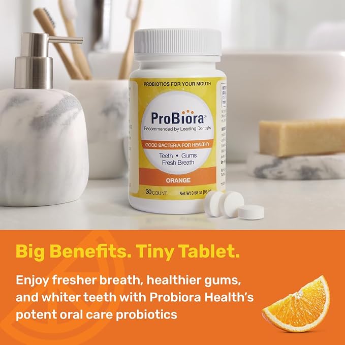 ProBiora Oral-Care Chewable Probiotic Tablets | Probiotic Supplement for Women & Men | Healthier Teeth & Gums | Fresher Breath | Whiter Teeth | 30 Count | Pack of 3 | Orange