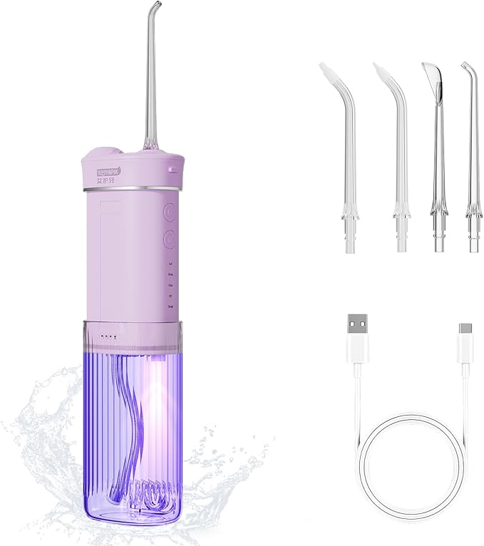 Portable Eco-Friendly Water Flosser 225ML Long-Lasting Endurance Travel Oral Irrigator for Gum Care/Implants/Braces (Pink)