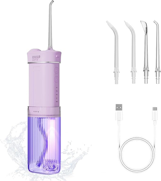 Portable Eco-Friendly Water Flosser 225ML Long-Lasting Endurance Travel Oral Irrigator for Gum Care/Implants/Braces (Pink)