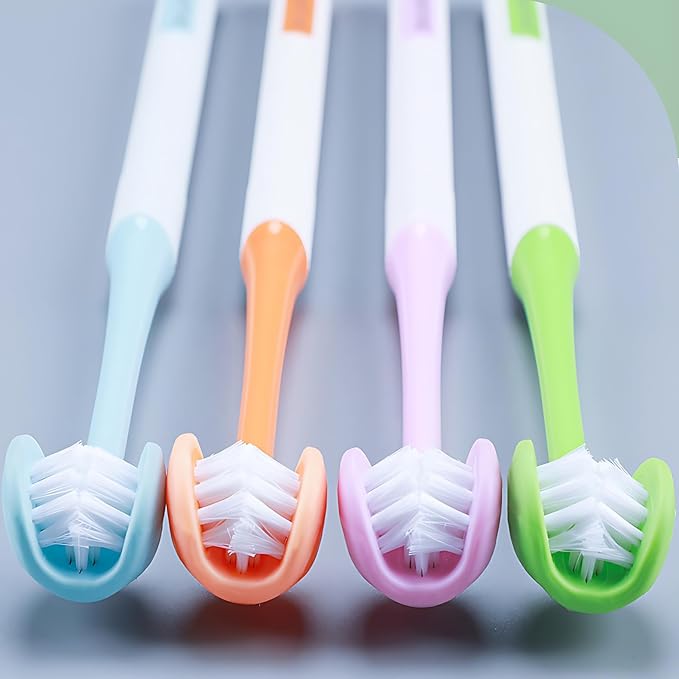 3 Sided Autism Toothbrush Three Bristles for Special Needs Adult Soft Bristles Soft and Gentle for Complete Tooth and Gum Care (Orange 1PCS)