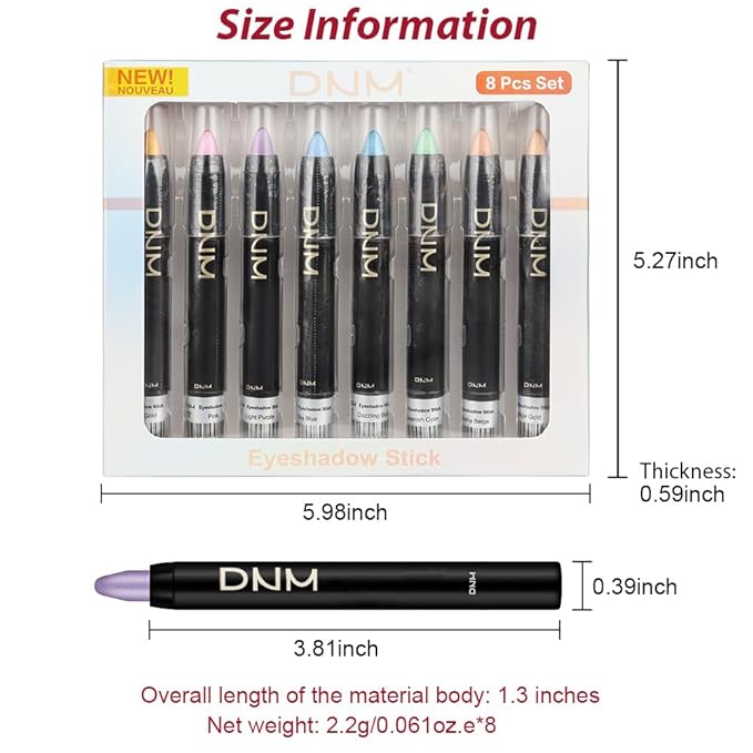8Pcs Cream Eye Shadow Brightener Sticks Set for Eyes, Desert Mocha Beige Gold Light Purple Pink Sky Dazzling Blue Geen, Halloween Makeup, Matte Shimmer Eye Shadow Pencil Pen Crayon Waterproof 02