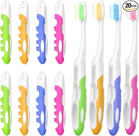 EasyHonor Folding Toothbrush Bulk,Soft Potable Size, Individually Wrapped,for Travel Camping School Home Supplies.(20 Pcs)