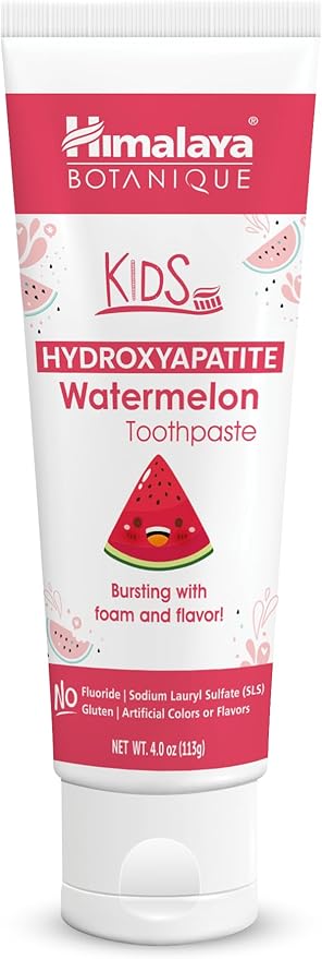 Himalaya Botanique Kids Hydroxyapatite Toothpaste, Watermelon Flavor - Nano Hydroxyapatite to Support Remineralization and Restore Enamel, Fluoride-Free, Vegan, Gluten Free, 4 oz