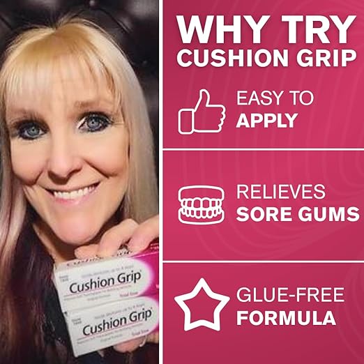 Cushion Grip Thermoplastic Denture Adhesive, 0.35 oz Travel Size (Pack of 2) – Refits and Tightens Loose Dentures for Up to 4 Days | Non-Glue, Zinc-Free, Waterproof Formula, Acts Like a Soft Reliner