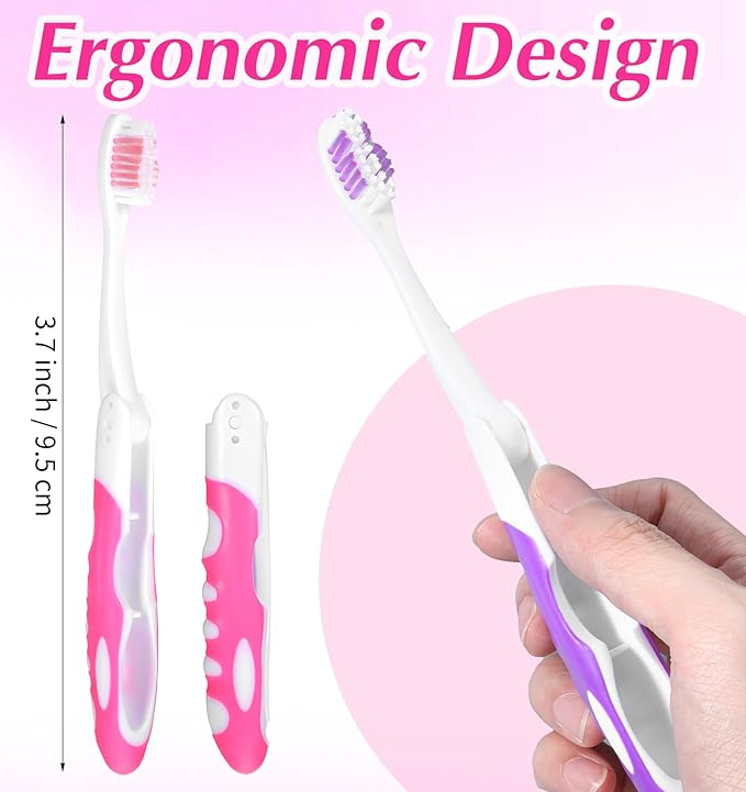 4 Pcs Travel Toothbrushes, Foldable Toothbrush for Adults & Kids, Compact Folding Design with Soft Bristles, Portable for Camping, Hiking & On-The-Go (4 Colors)