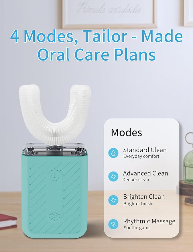 U-Shaped Electric Toothbrush, 48,000 VPM, 4 Modes, 60-Second Clean, Magnetic Contact Charging