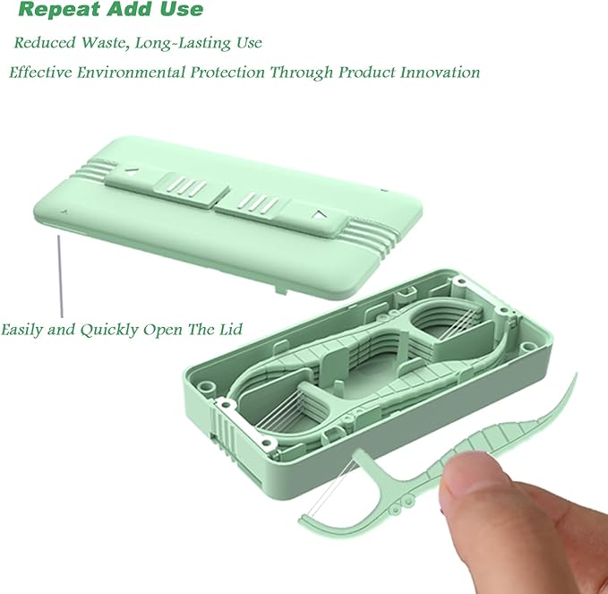Holy Rose Travel Dental Floss Dispenser - 2 Pack Mint Flavored Refill Floss Picks with Portable Case - 220 Count Twin-Line Flossers & Toothpicks