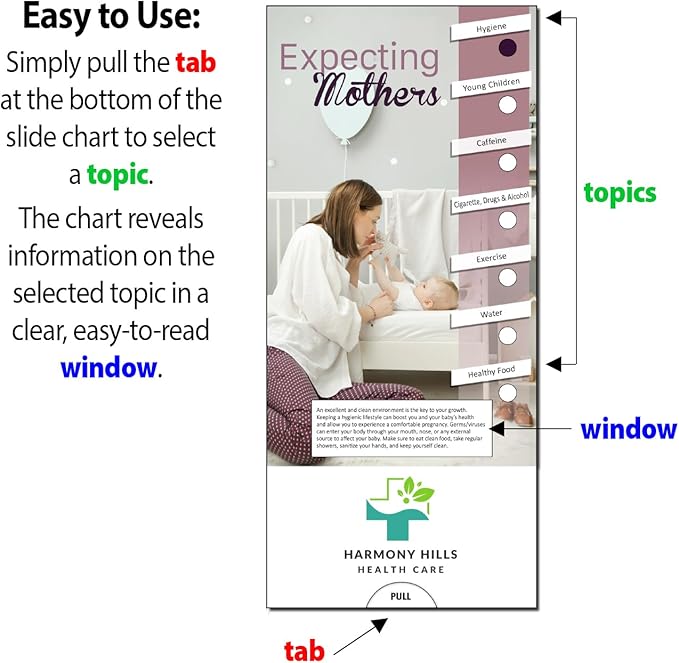 ZOCO - Expecting Mothers Slide Chart - Custom Promotional Item (Pack of 250) - Pregnancy Pocket Guide, Brochure, Pamphlet - Doctor’s Office, Hospitals, Clinics, Healthcare Handout - 3.75 x 8.5 in.