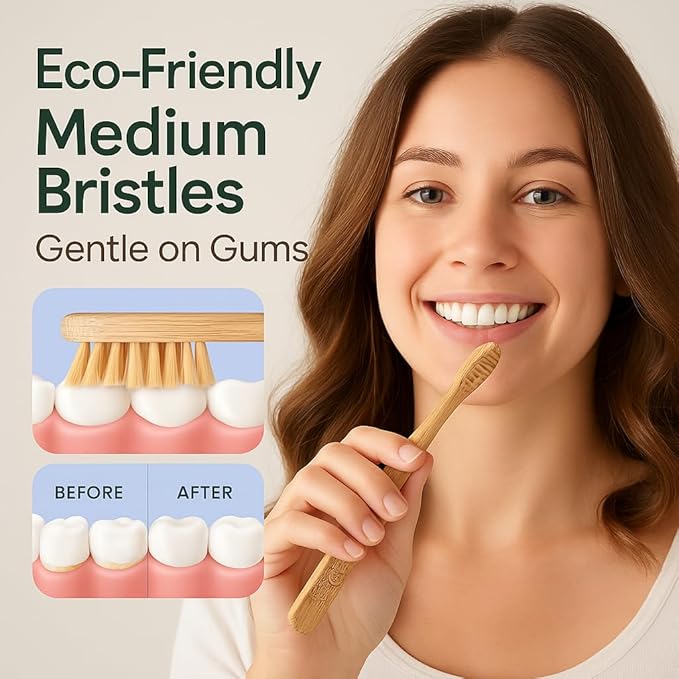 Bamboo Toothbrushes, 4-Pack Soft Bristle, Eco-Friendly, Biodegradable, Natural Wooden, Plastic-Free