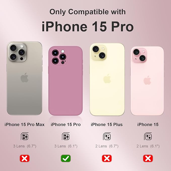 Magnetic for iPhone 15 Pro Case, Compatible with MagSafe, with 9H Nano Screen Protectors, Full Camera Protection, Silicone Shockproof Microfiber Lining Phone Case 6.1", Lilac Purple