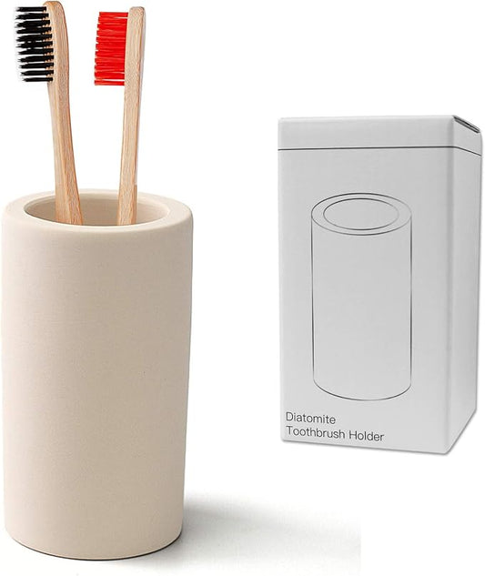Toothbrush Holder - Office Pen Holder,Bathroom Diatomite Toothbrush Holder,Desk Pen Holder,Stand Cup to Waterproof and Absorb Odor, Sleek and Modern Design Decrotion for Bathroom.(Beige)
