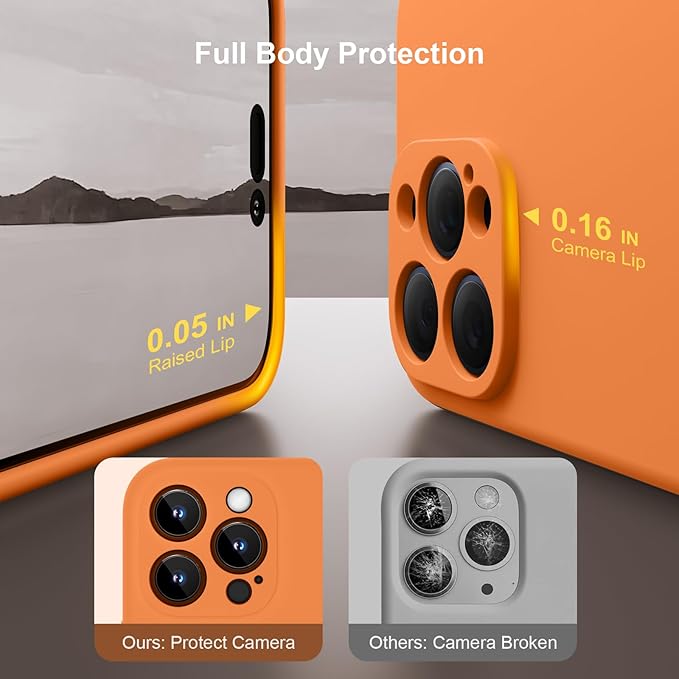 Magnetic for iPhone 15 Pro Case, Compatible with MagSafe, with 9H Nano Screen Protectors, Full Camera Protection, Silicone Shockproof Microfiber Lining Phone Case 6.1", Kumquat