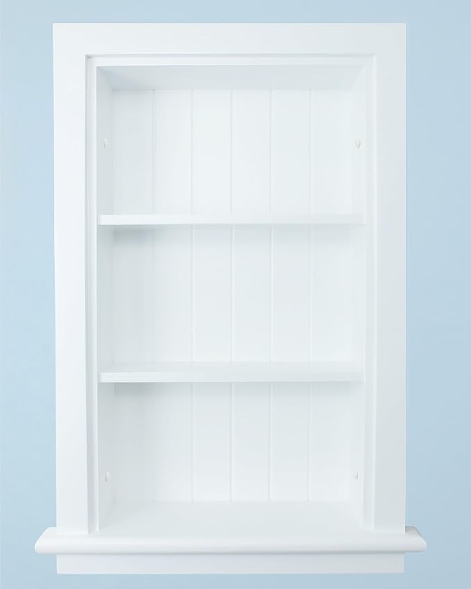 14x24 Recessed Wood Bathroom Niche Medicine Cabinet Replacement w/ Ledge, Wall Niche Medicine Cabinet Replacement, In The Wall Between Studs Bathroom Cabinet Insert Shelf/Shelves, Beadboard, White