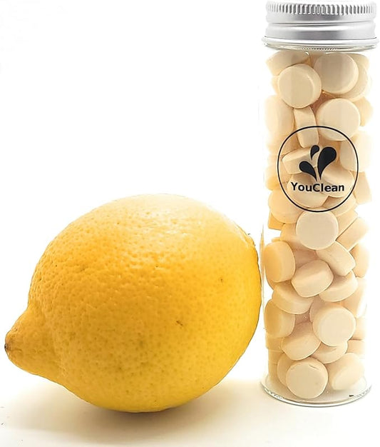 90 Toothpaste Tablets in Refill/Recycle Glass Tube - for Travel and Daily Home Office Use - Nano Hydroxyapatite, Fluoride-Free, Vegan (Citrus Lemon)
