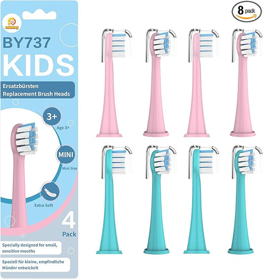 Kids Replacement Heads Compatible with Philips Sonicare Kids Electric Toothbrush, Extra Soft Bristles, Mini Replacement Brush Heads for Ages 3 to 12, Sensitive Toothbrush Heads, Pack of 8,