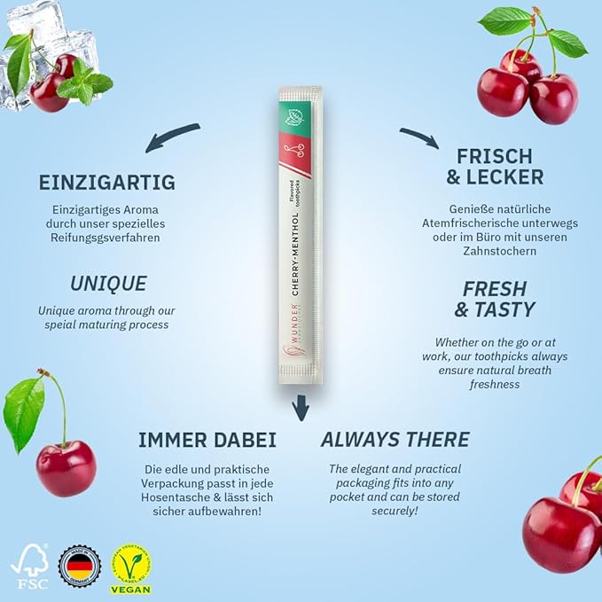Wonder Toothpicks with Flavor - 100x Flavored toothpicks Individually Packed in 8 Refreshing Varieties - Gentle Oral Hygiene - Fresh Breath - Individually Packed Toothpicks with Flavor